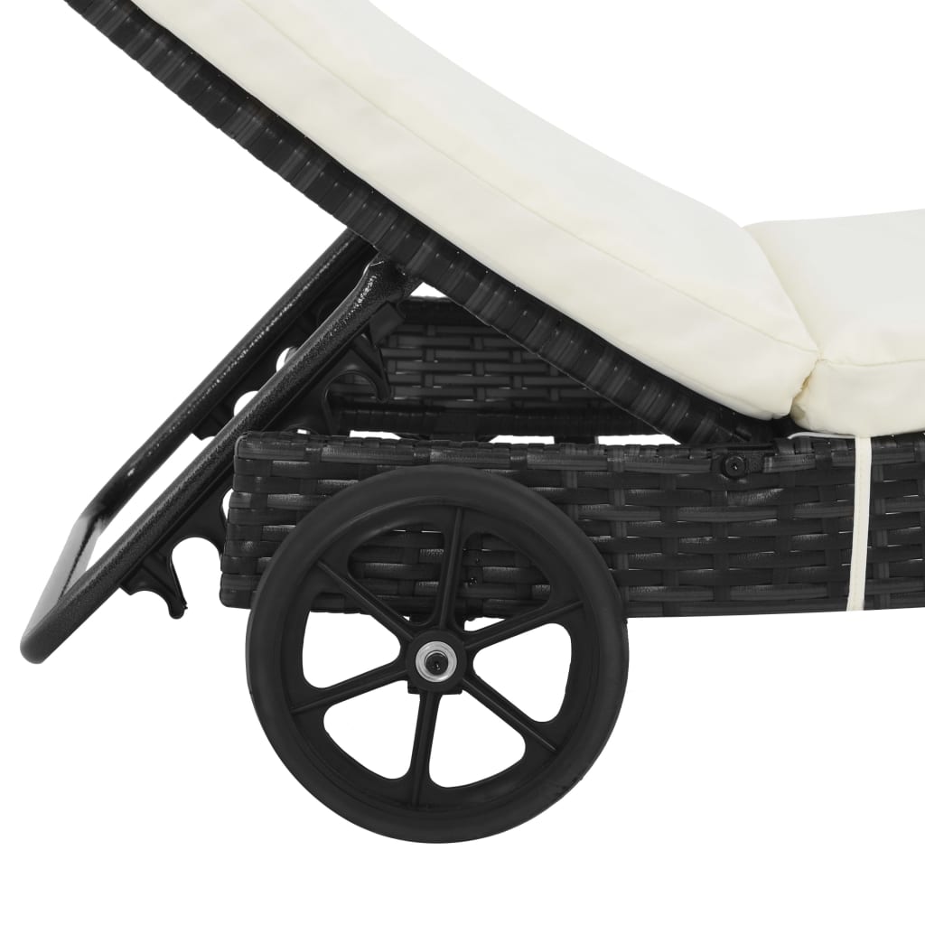 Ligbed met wielen en kussen poly rattan zwart is nu te koop bij PeponiXL, paradijselijk wonen!