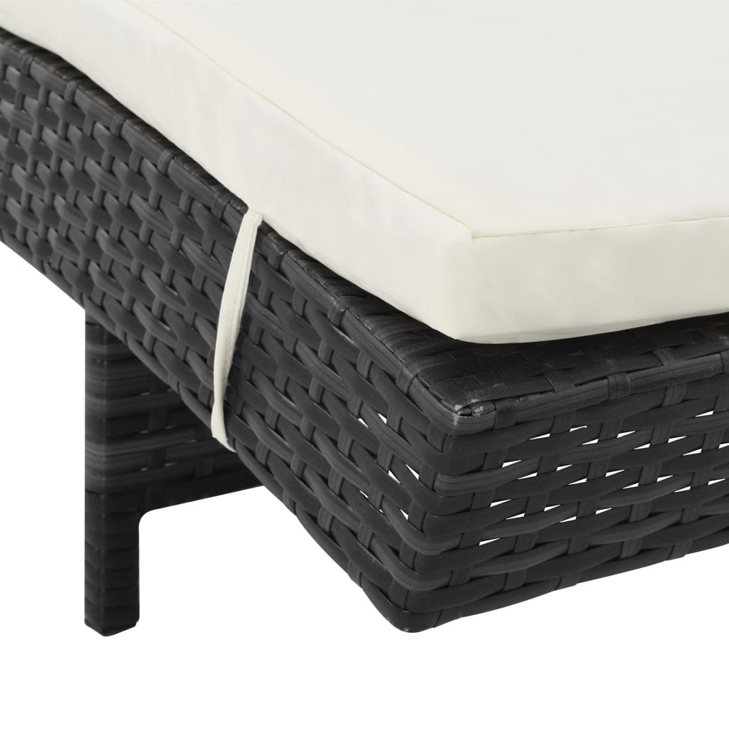 Ligbed met wielen en kussen poly rattan zwart is nu te koop bij PeponiXL, paradijselijk wonen!