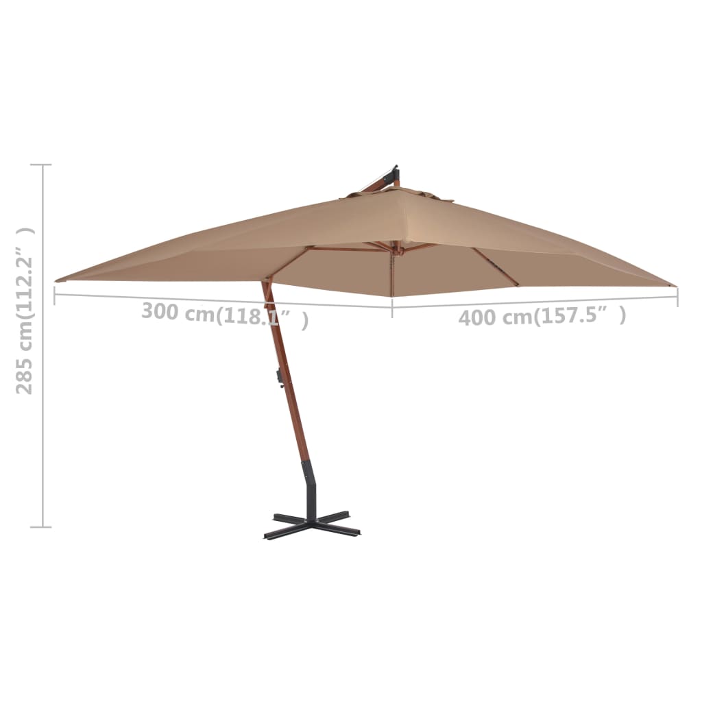 Zweefparasol met houten paal 400x300 cm taupe is nu te koop bij PeponiXL, paradijselijk wonen!