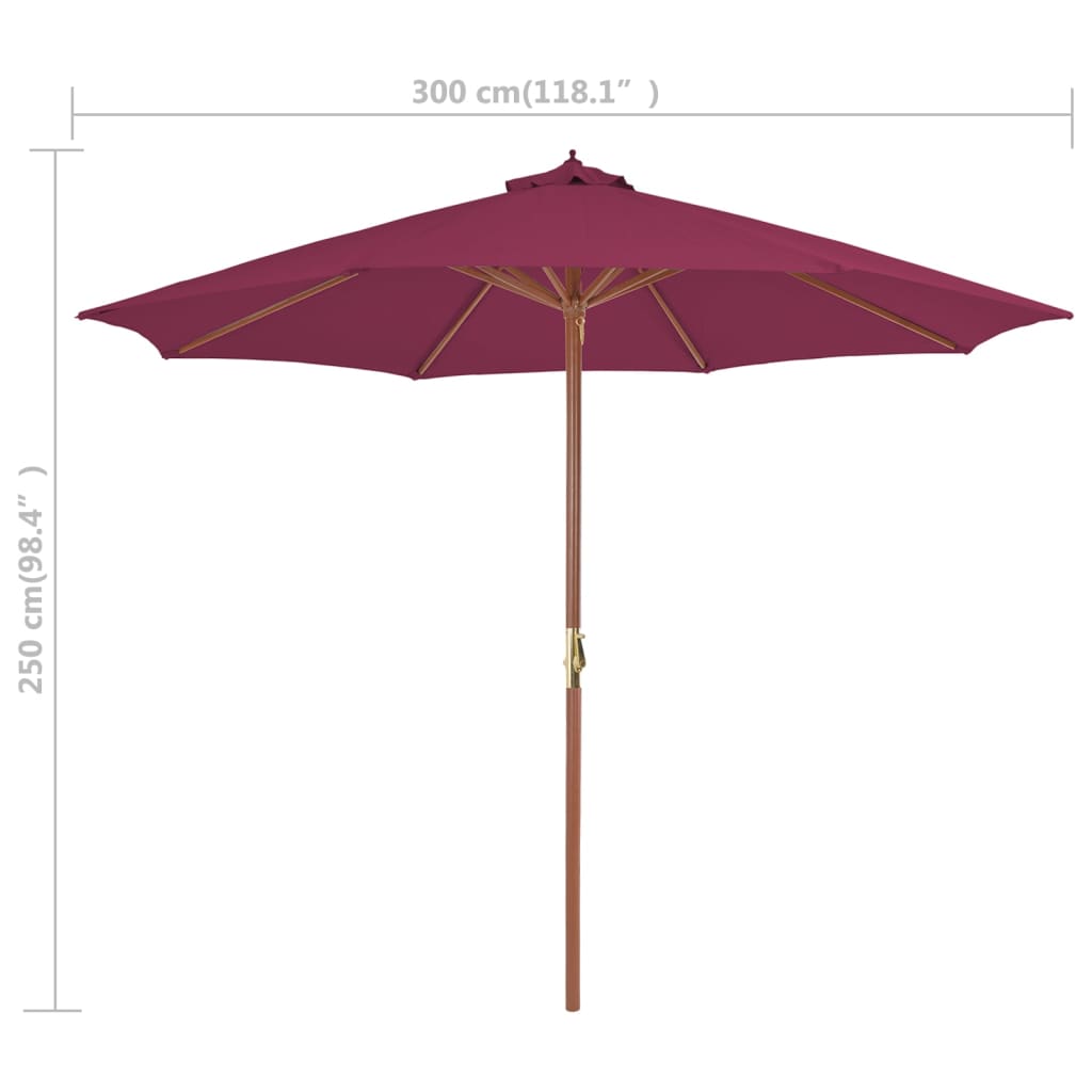 Parasol met houten paal 300 cm bordeauxrood is nu te koop bij PeponiXL, paradijselijk wonen!