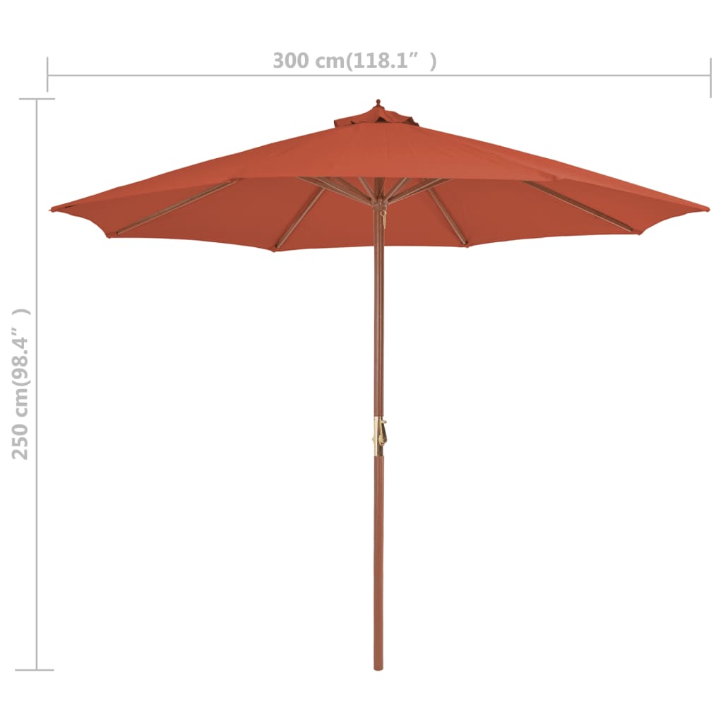 Parasol met houten paal 300 cm terracotta is nu te koop bij PeponiXL, paradijselijk wonen!