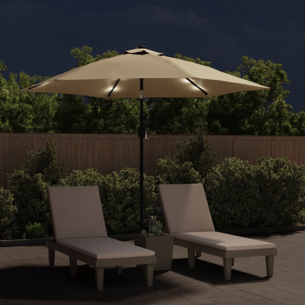 Parasol met LED-verlichting en stalen paal 300 cm taupe is nu te koop bij PeponiXL, paradijselijk wonen!