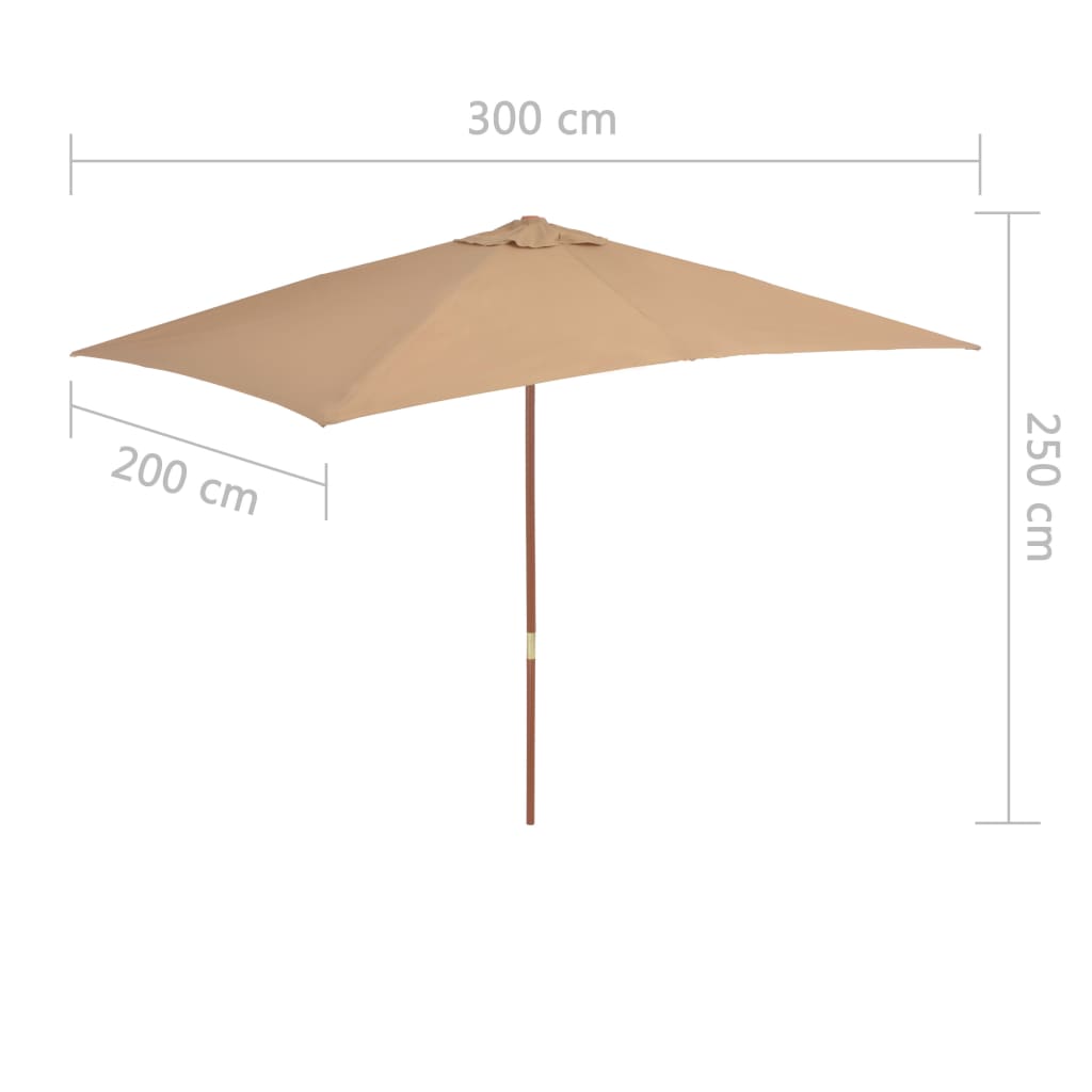 Parasol met houten paal 200x300 cm taupe is nu te koop bij PeponiXL, paradijselijk wonen!