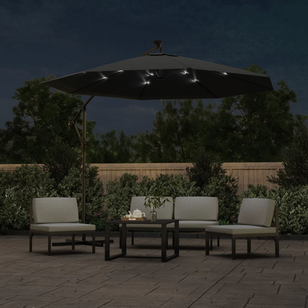 Zweefparasol met LED-verlichting stalen paal 300 cm antraciet is nu te koop bij PeponiXL, paradijselijk wonen!