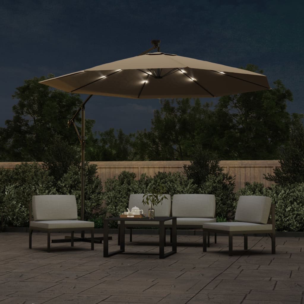Zweefparasol met LED-verlichting stalen paal 300 cm taupe is nu te koop bij PeponiXL, paradijselijk wonen!