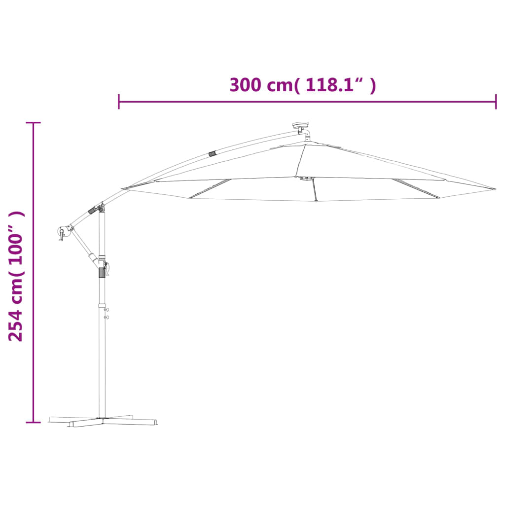 Zweefparasol met LED-verlichting stalen paal 300 cm taupe is nu te koop bij PeponiXL, paradijselijk wonen!
