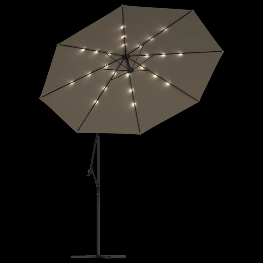 Zweefparasol met LED-verlichting stalen paal 300 cm taupe is nu te koop bij PeponiXL, paradijselijk wonen!