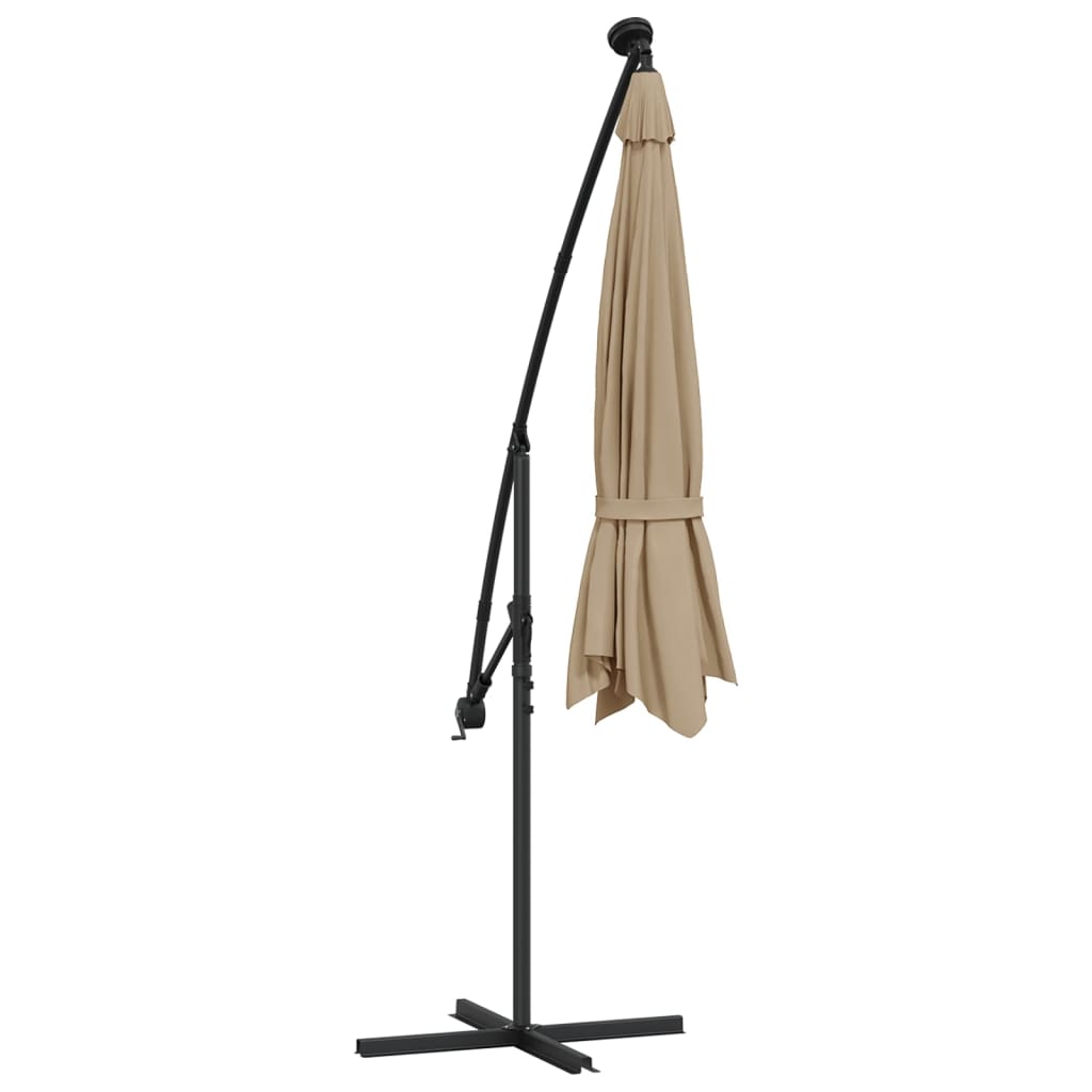 Zweefparasol met LED-verlichting stalen paal 300 cm taupe is nu te koop bij PeponiXL, paradijselijk wonen!