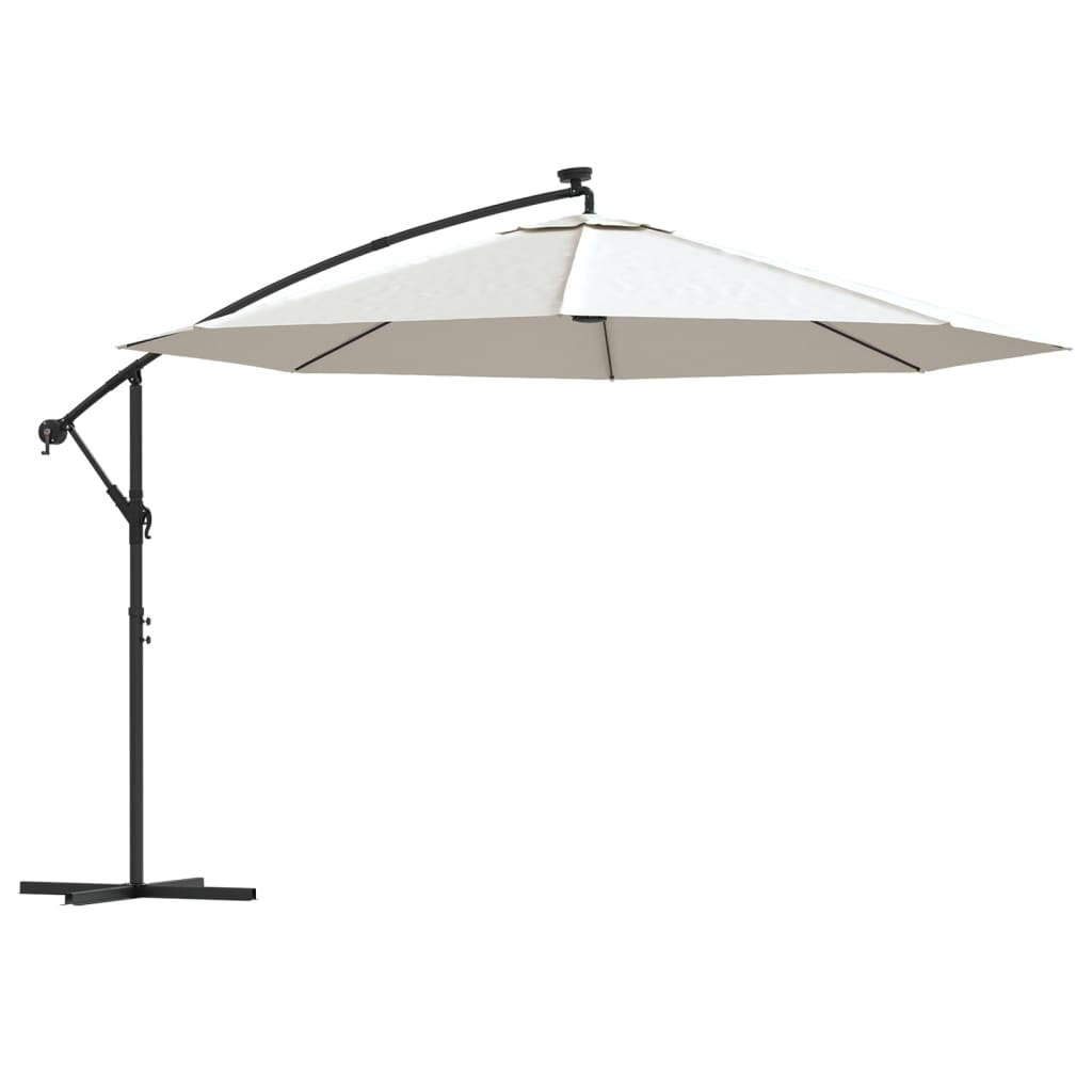 Zweefparasol met LED-verlichting en metalen paal 350 cm zand is nu te koop bij PeponiXL, paradijselijk wonen!