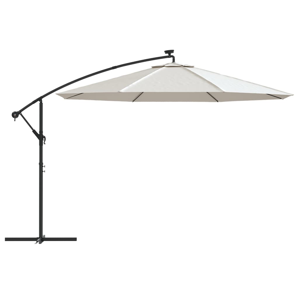 Zweefparasol met LED-verlichting en metalen paal 350 cm zand is nu te koop bij PeponiXL, paradijselijk wonen!