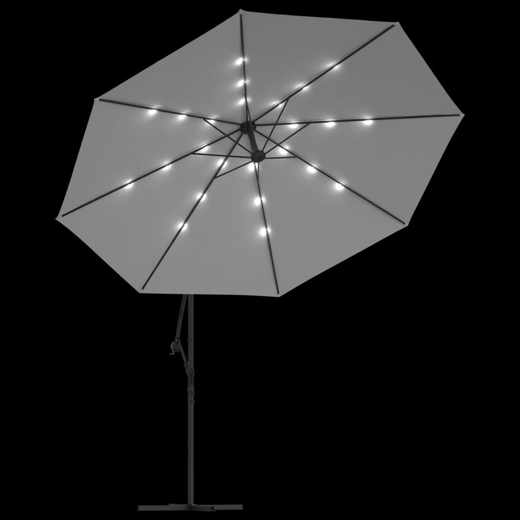 Zweefparasol met LED-verlichting en metalen paal 350 cm zand is nu te koop bij PeponiXL, paradijselijk wonen!