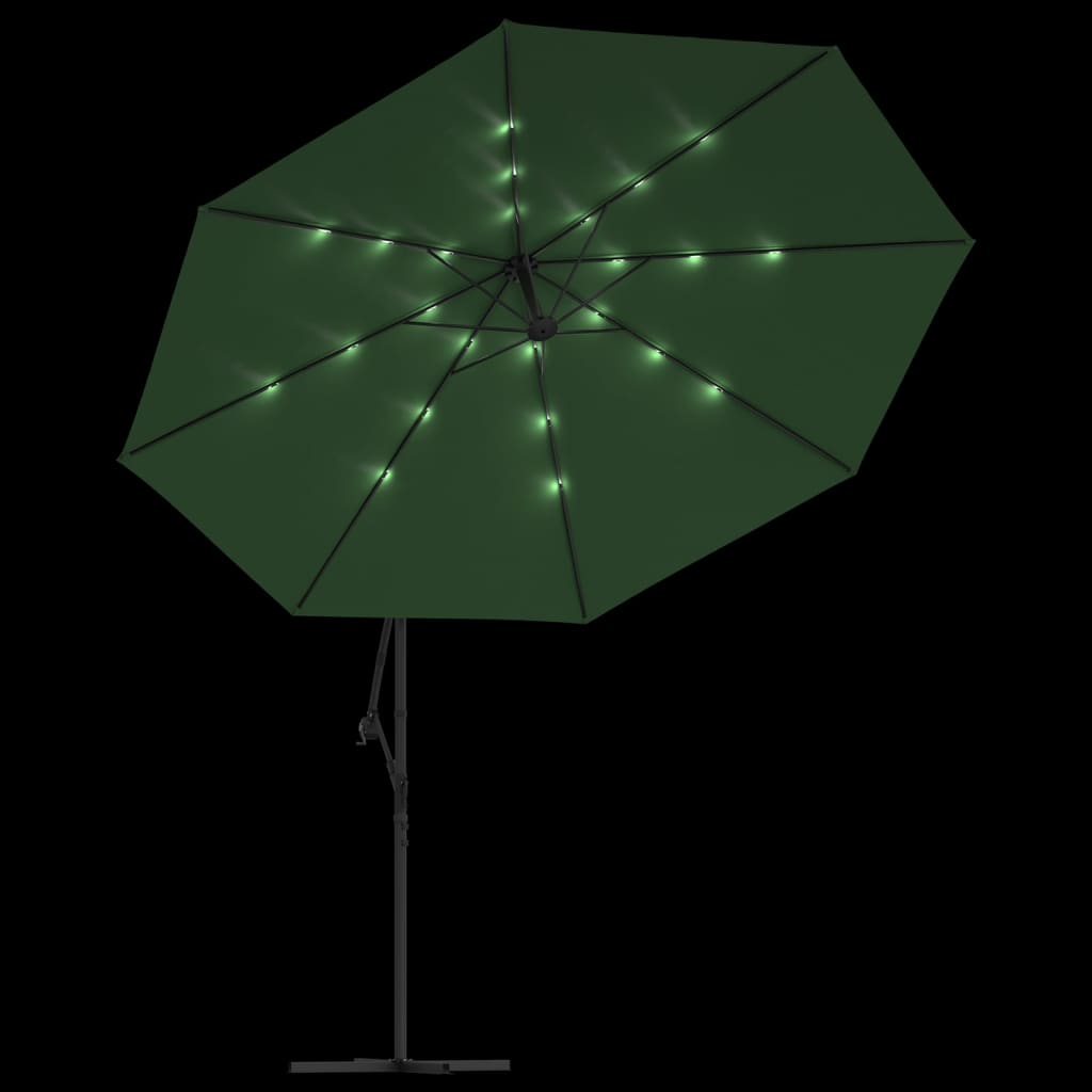 Zweefparasol met LED-verlichting en metalen paal 350 cm groen is nu te koop bij PeponiXL, paradijselijk wonen!