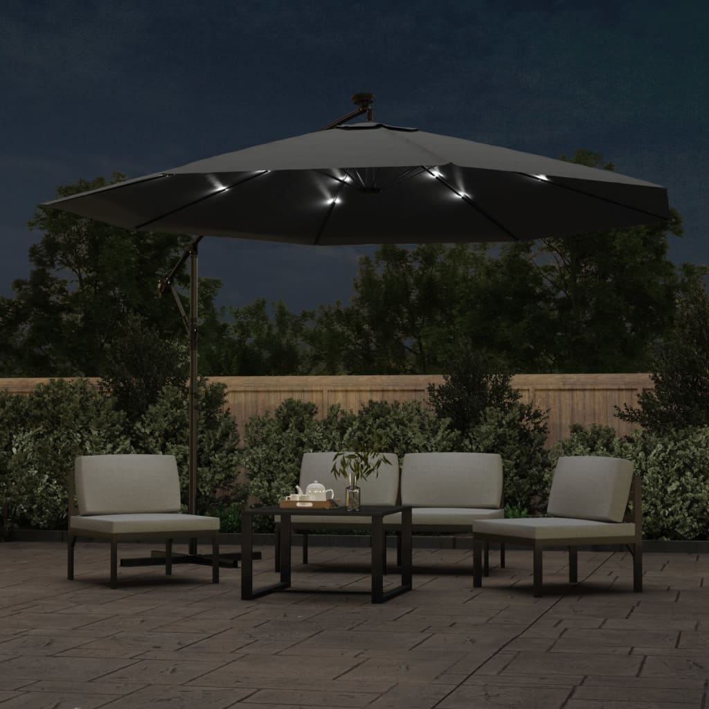 Zweefparasol met LED-verlichting metalen paal 350 cm antraciet is nu te koop bij PeponiXL, paradijselijk wonen!