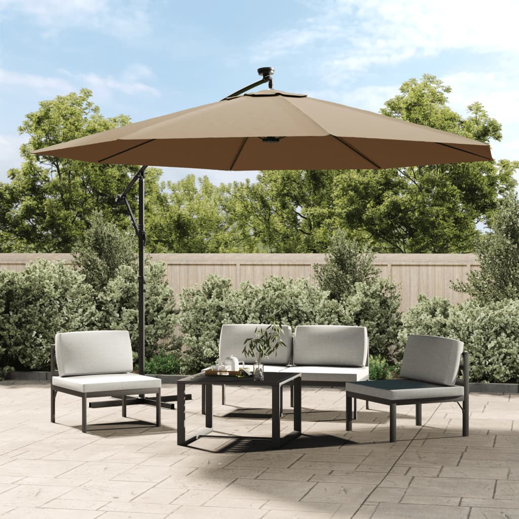 Zweefparasol met LED-verlichting en metalen paal 350 cm taupe is nu te koop bij PeponiXL, paradijselijk wonen!