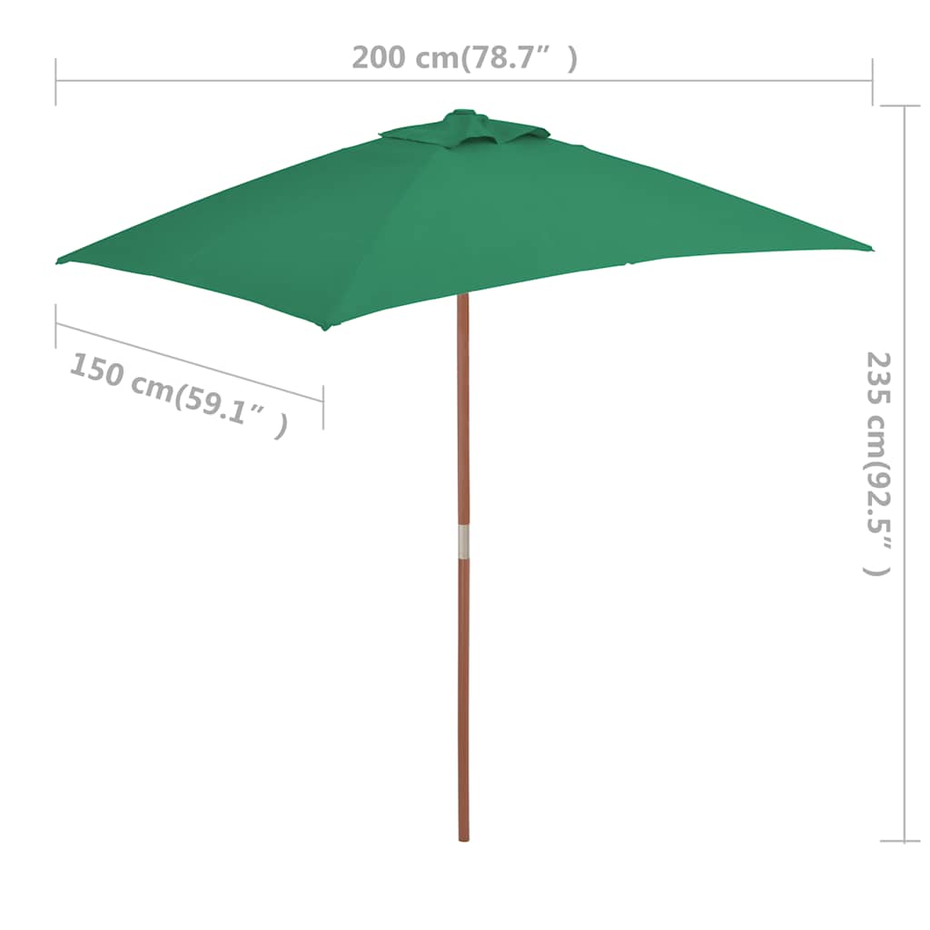 Parasol met houten paal 150x200 cm groen is nu te koop bij PeponiXL, paradijselijk wonen!