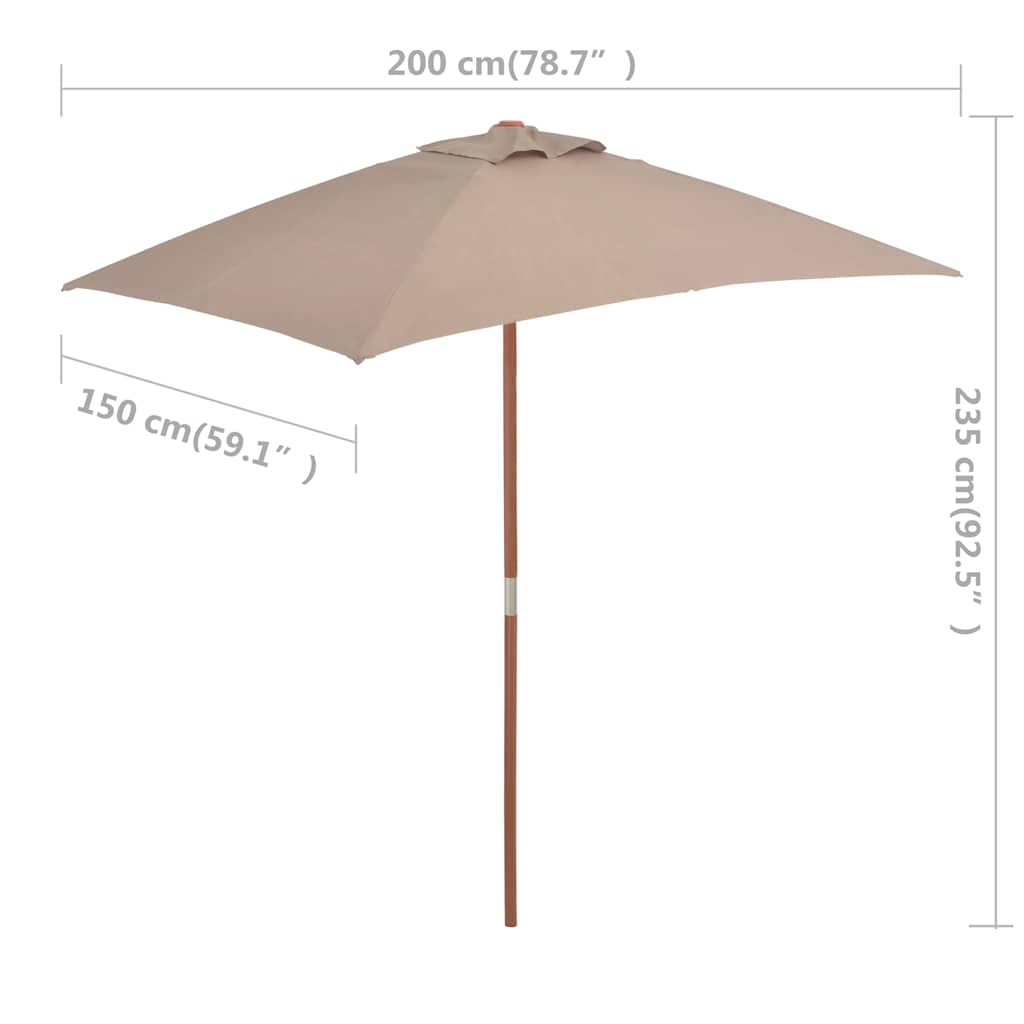 Parasol met houten paal 150x200 cm taupe is nu te koop bij PeponiXL, paradijselijk wonen!