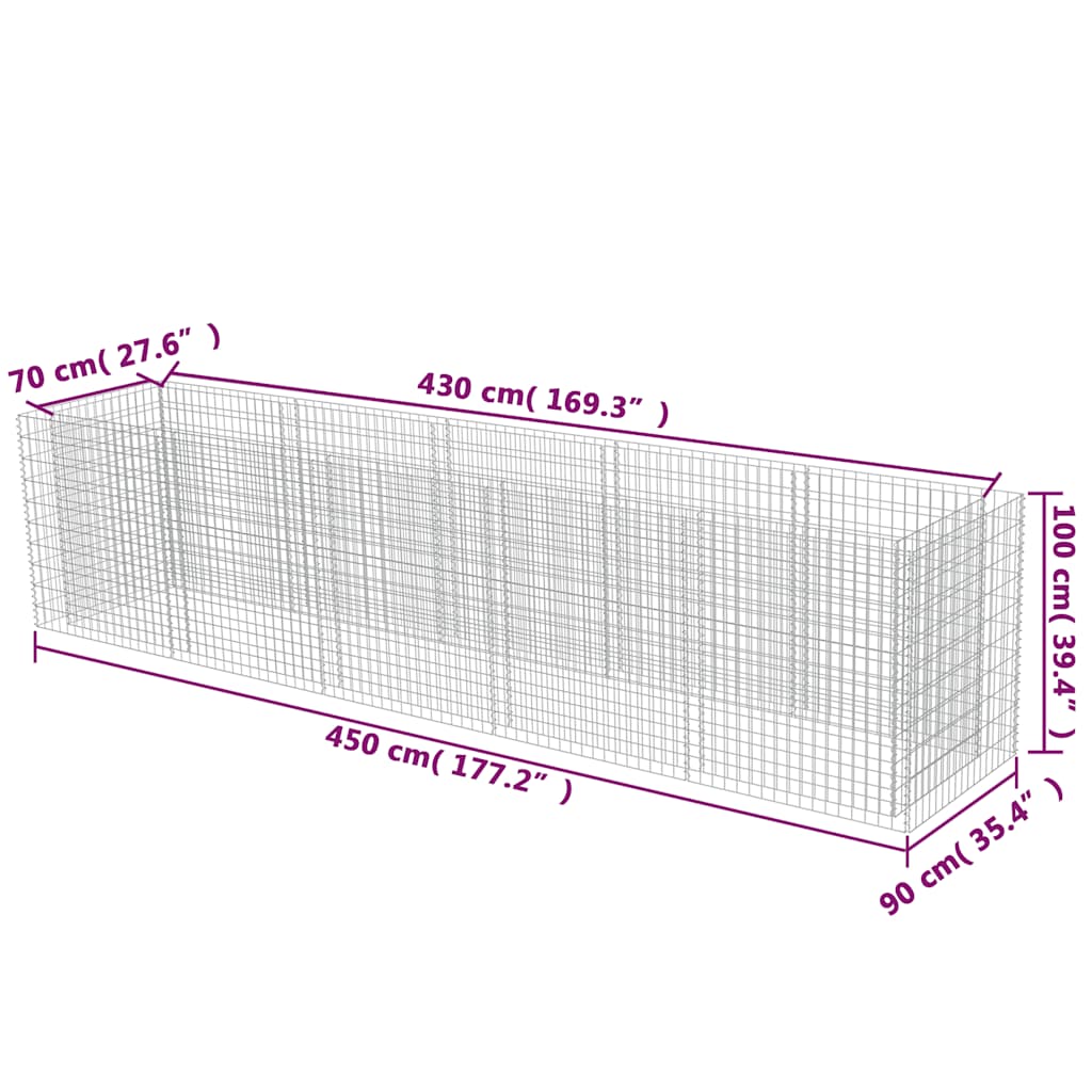 Gabion plantenbak verhoogd 450x90x100 cm gegalvaniseerd staal is nu te koop bij PeponiXL, paradijselijk wonen!