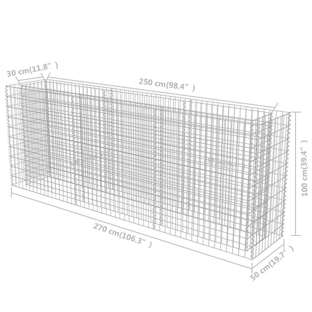 Gabion plantenbak verhoogd 270x50x100 cm gegalvaniseerd staal is nu te koop bij PeponiXL, paradijselijk wonen!