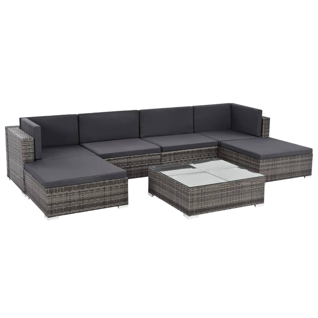 7-delige Loungeset met kussens poly rattan grijs is nu te koop bij PeponiXL, paradijselijk wonen!