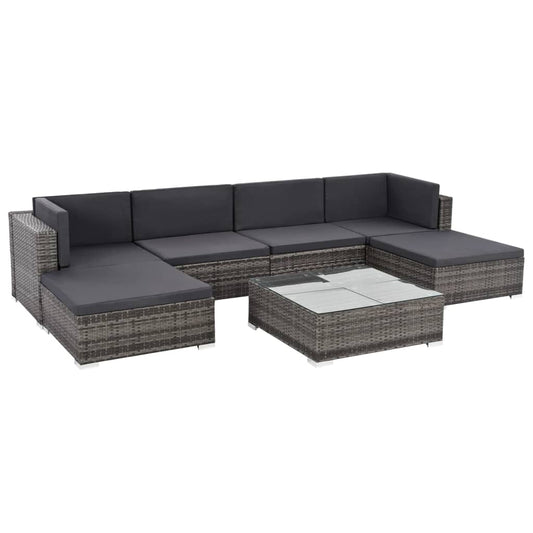 7-delige Loungeset met kussens poly rattan grijs is nu te koop bij PeponiXL, paradijselijk wonen!