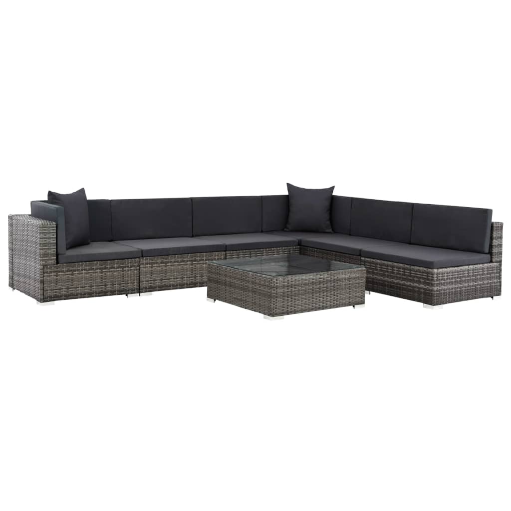 7-delige Loungeset met kussens poly rattan grijs is nu te koop bij PeponiXL, paradijselijk wonen!