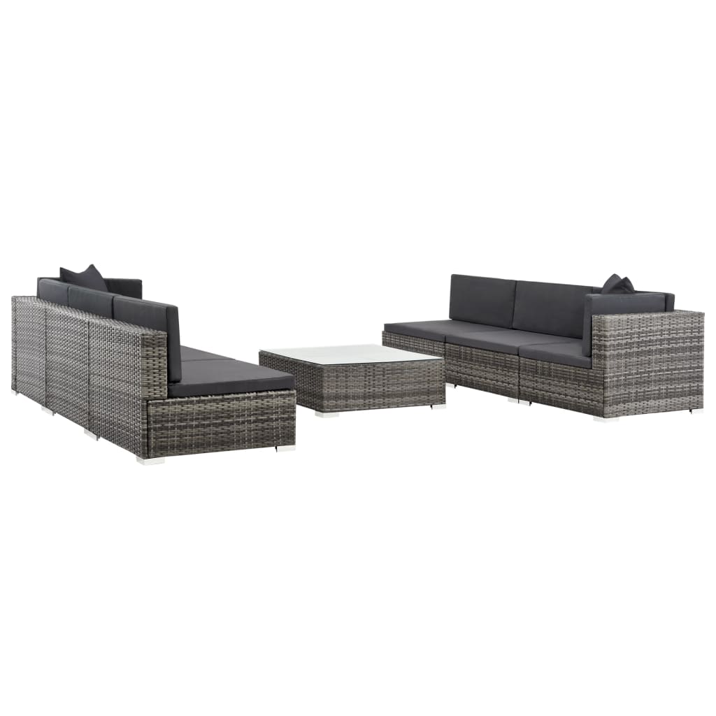 7-delige Loungeset met kussens poly rattan grijs is nu te koop bij PeponiXL, paradijselijk wonen!