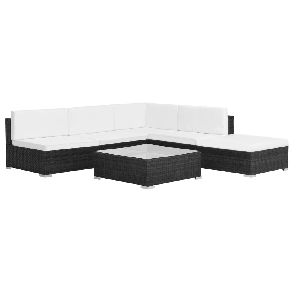6-delige Loungeset met kussens poly rattan zwart is nu te koop bij PeponiXL, paradijselijk wonen!