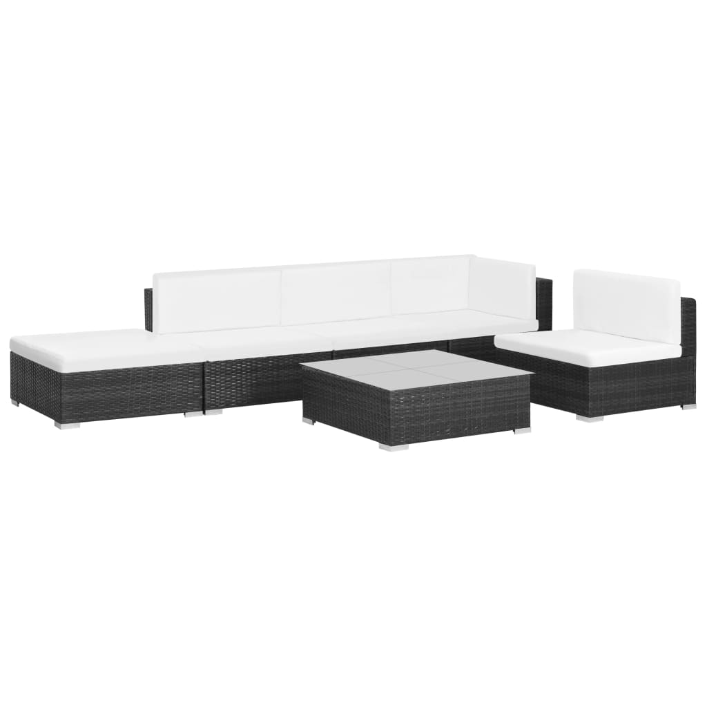 6-delige Loungeset met kussens poly rattan zwart is nu te koop bij PeponiXL, paradijselijk wonen!