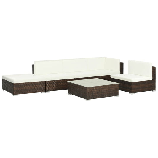6-delige Loungeset met kussens poly rattan bruin is nu te koop bij PeponiXL, paradijselijk wonen!