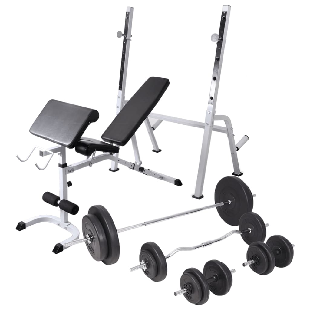 Trainingsbank met gewichtenrek en halterset 90 kg is nu te koop bij PeponiXL, paradijselijk wonen!