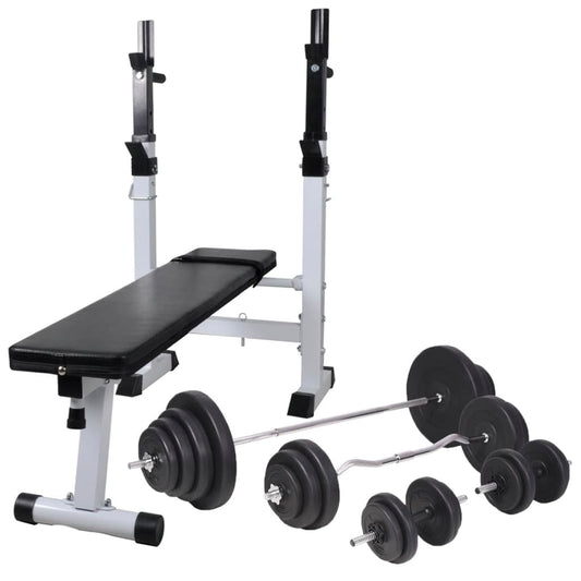 Trainingsbank met gewichtenrek en halterset 120 kg is nu te koop bij PeponiXL, paradijselijk wonen!