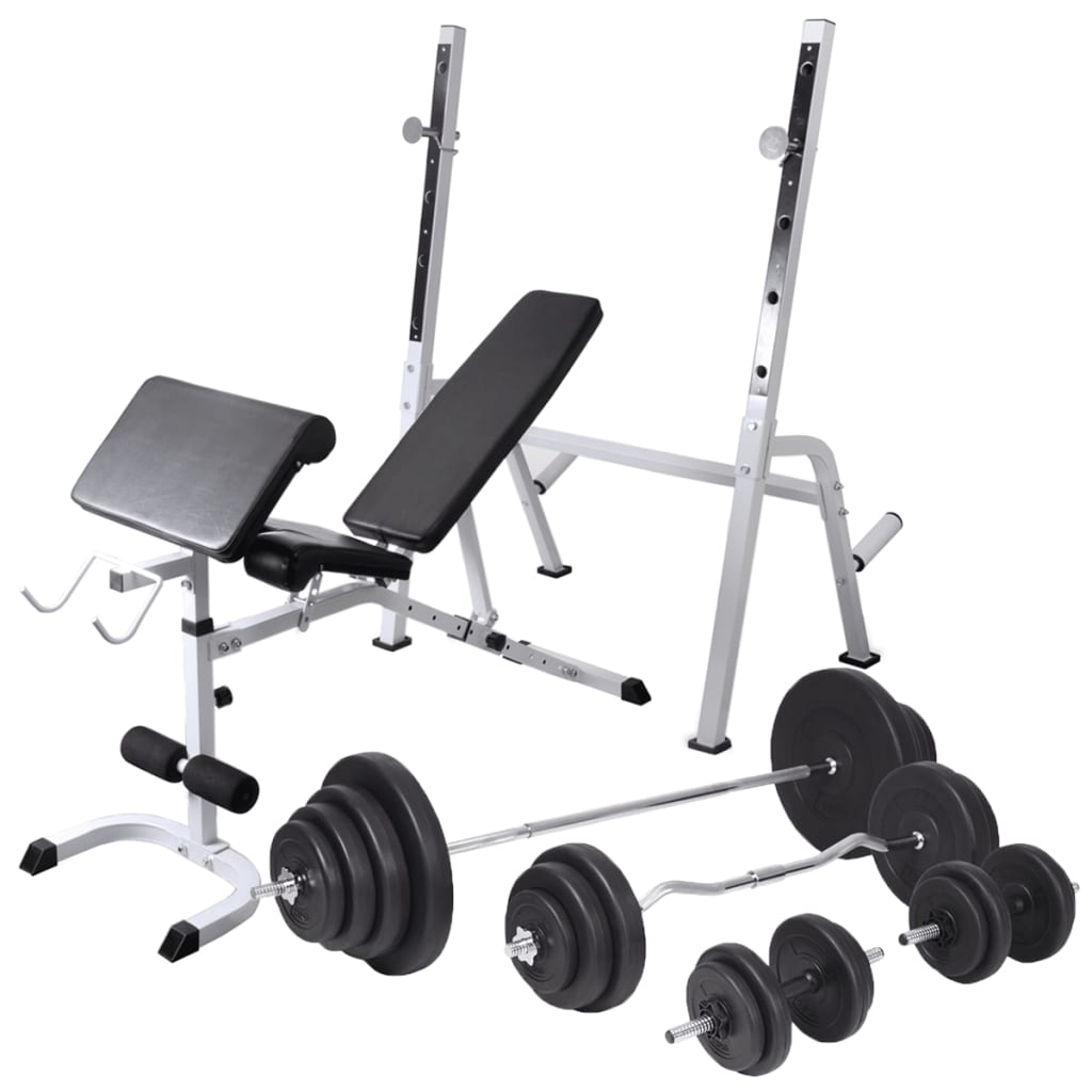 Trainingsbank met gewichtenrek en halterset 120 kg is nu te koop bij PeponiXL, paradijselijk wonen!