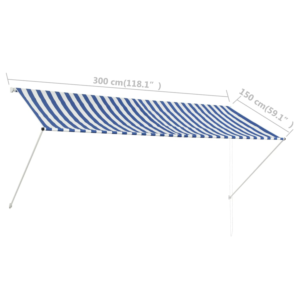 Luifel uittrekbaar 300x150 cm blauw en wit is nu te koop bij PeponiXL, paradijselijk wonen!