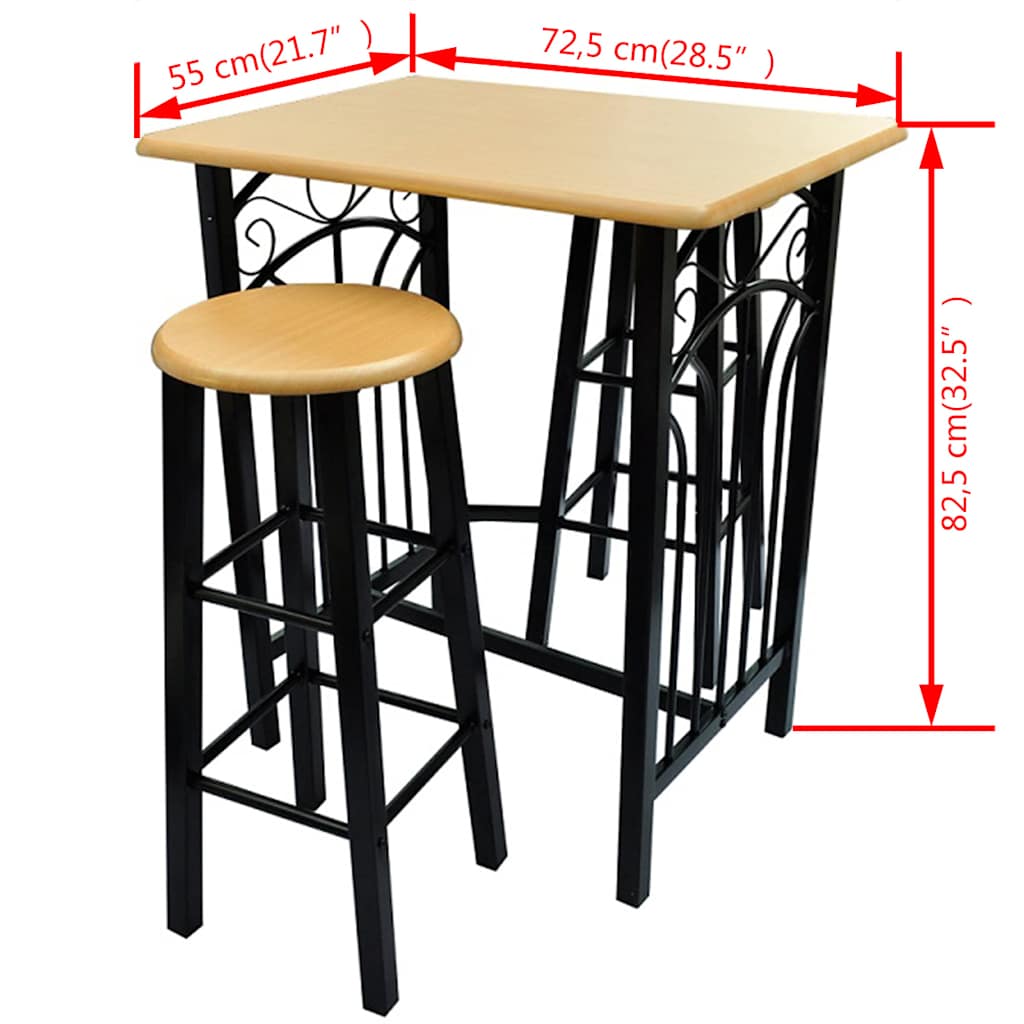 3-delige Bartafel en -krukkenset massief hout en staal is nu te koop bij PeponiXL, paradijselijk wonen!