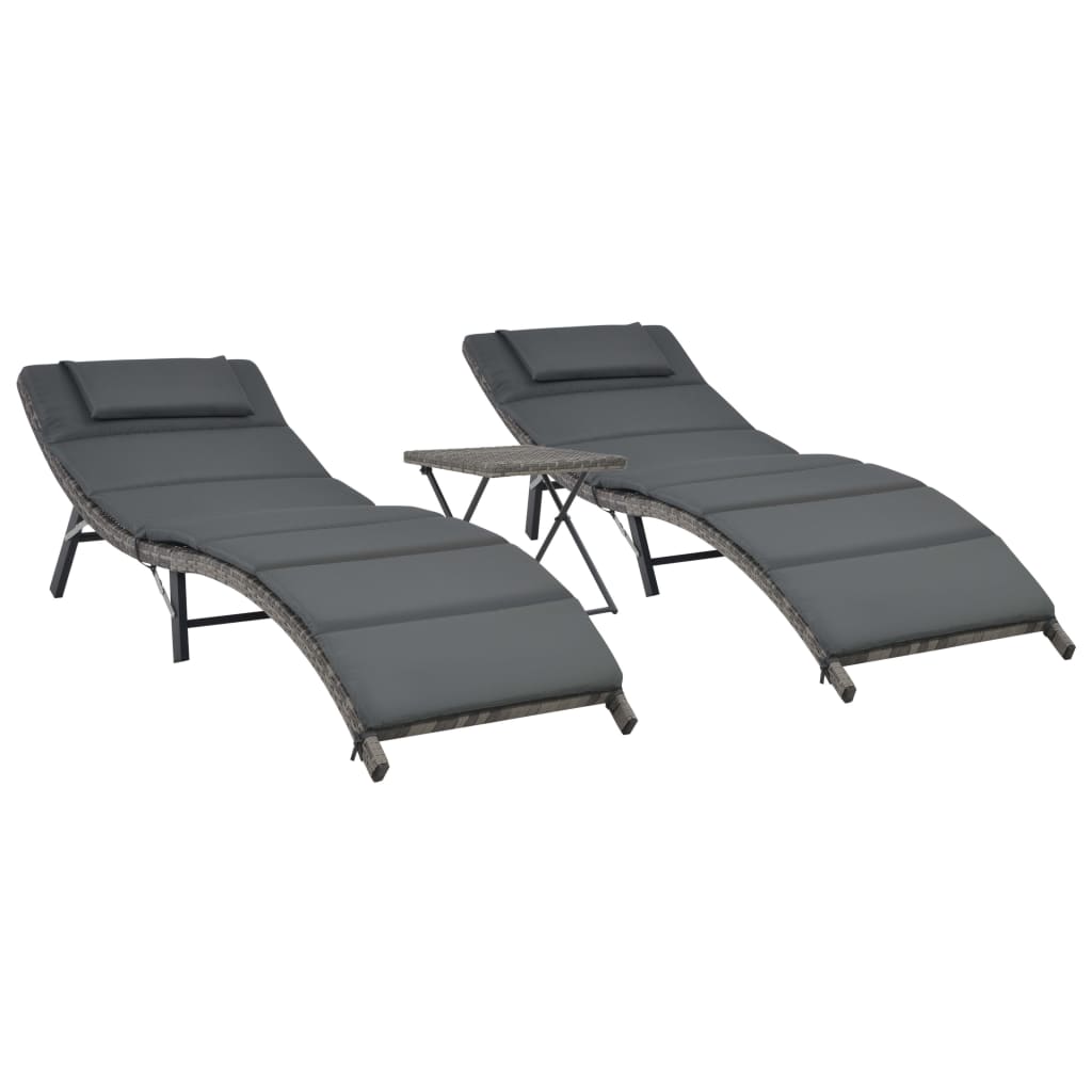 3-delige Loungeset inklapbaar poly rattan grijs is nu te koop bij PeponiXL, paradijselijk wonen!