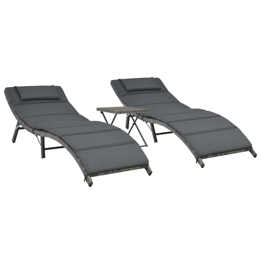 3-delige Loungeset inklapbaar poly rattan grijs is nu te koop bij PeponiXL, paradijselijk wonen!