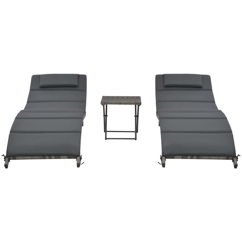 3-delige Loungeset inklapbaar poly rattan grijs is nu te koop bij PeponiXL, paradijselijk wonen!