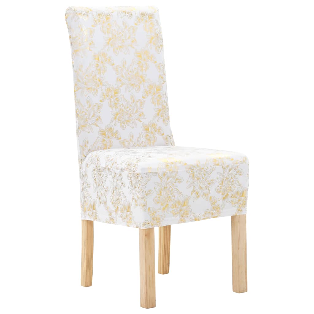 Stoelhoezen 6 st recht stretch wit met gouden opdruk is nu te koop bij PeponiXL, paradijselijk wonen!