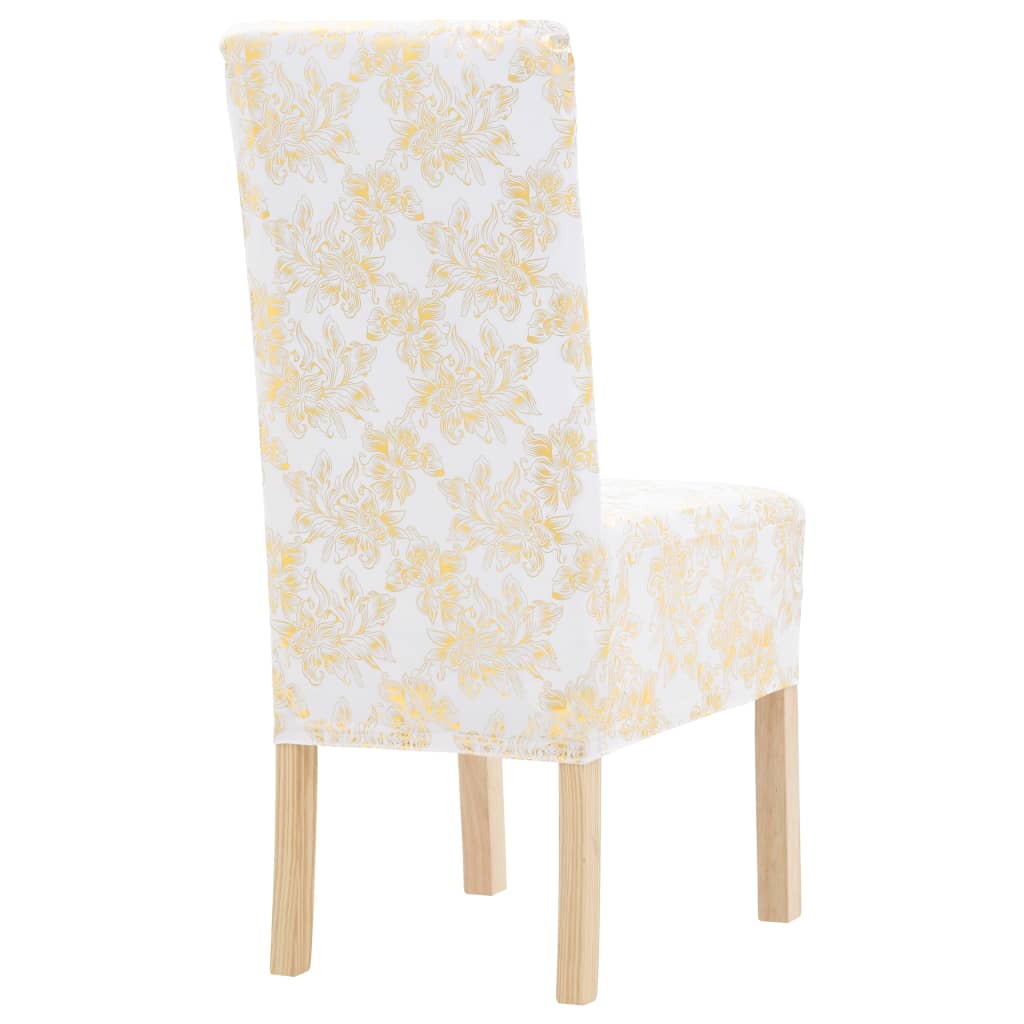 Stoelhoezen 6 st recht stretch wit met gouden opdruk is nu te koop bij PeponiXL, paradijselijk wonen!