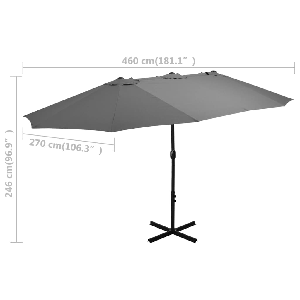 Parasol met aluminium paal 460x270 cm antraciet is nu te koop bij PeponiXL, paradijselijk wonen!