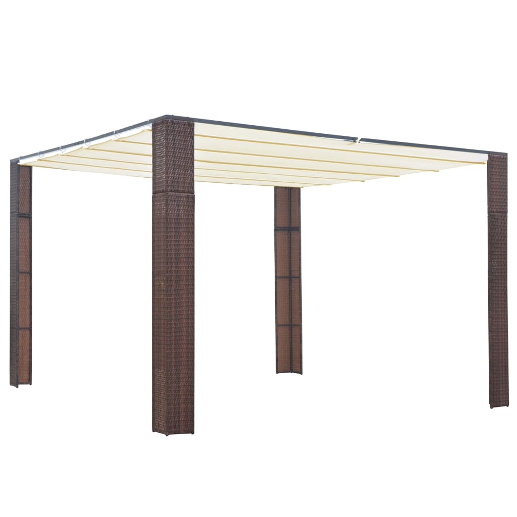 Prieel met dak 300x300x220 cm poly rattan bruin en crème is nu te koop bij PeponiXL, paradijselijk wonen!