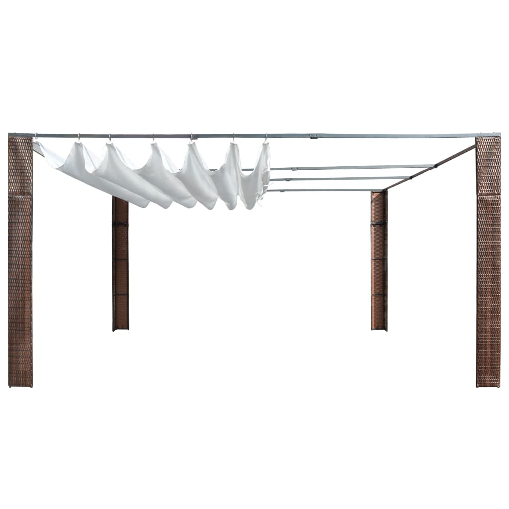 Prieel met dak 400x400x200 cm poly rattan bruin en crème is nu te koop bij PeponiXL, paradijselijk wonen!