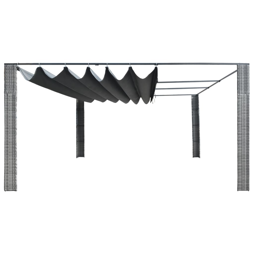 Prieel met schuifdak 400x400x200 cm poly rattan grijs antraciet is nu te koop bij PeponiXL, paradijselijk wonen!