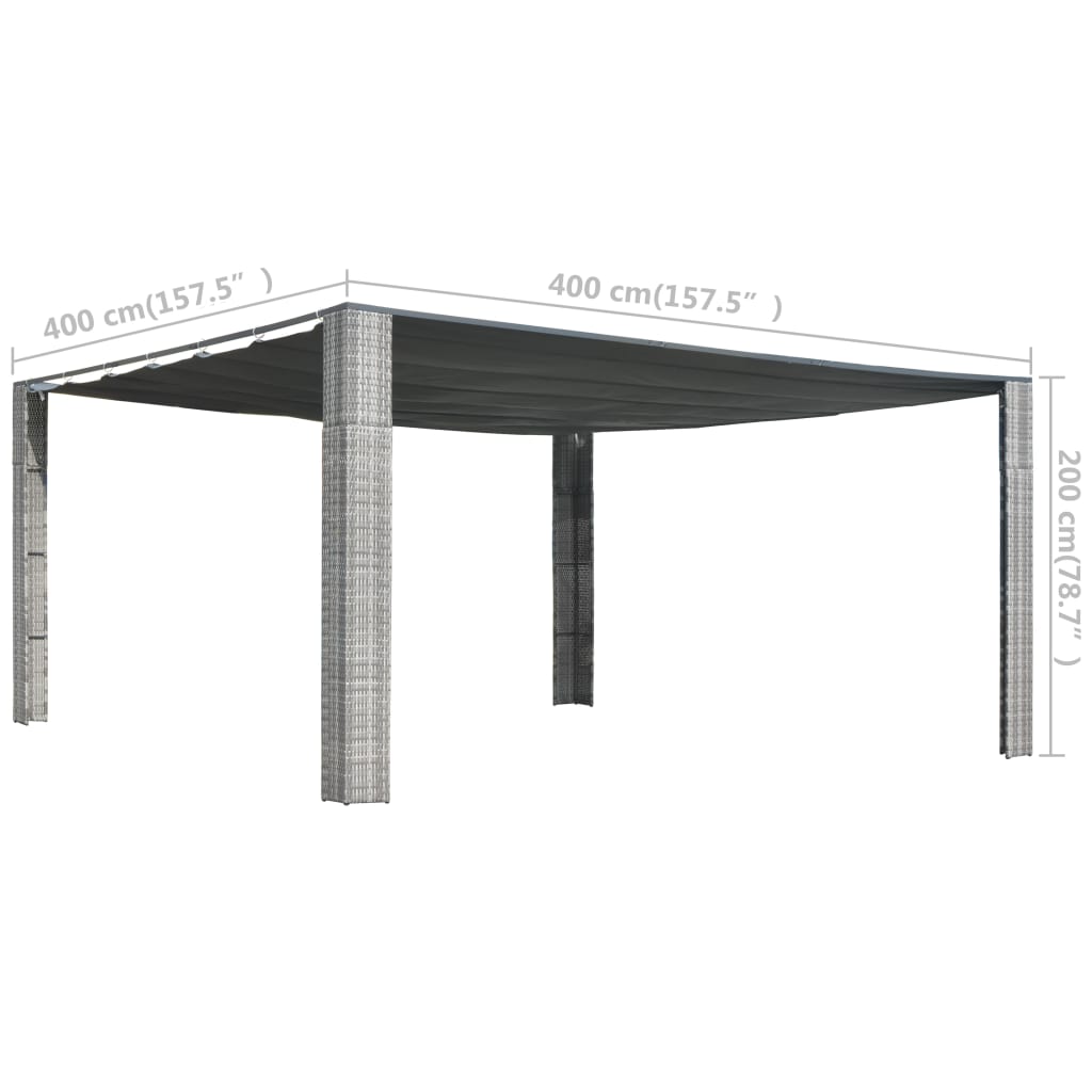 Prieel met schuifdak 400x400x200 cm poly rattan grijs antraciet is nu te koop bij PeponiXL, paradijselijk wonen!