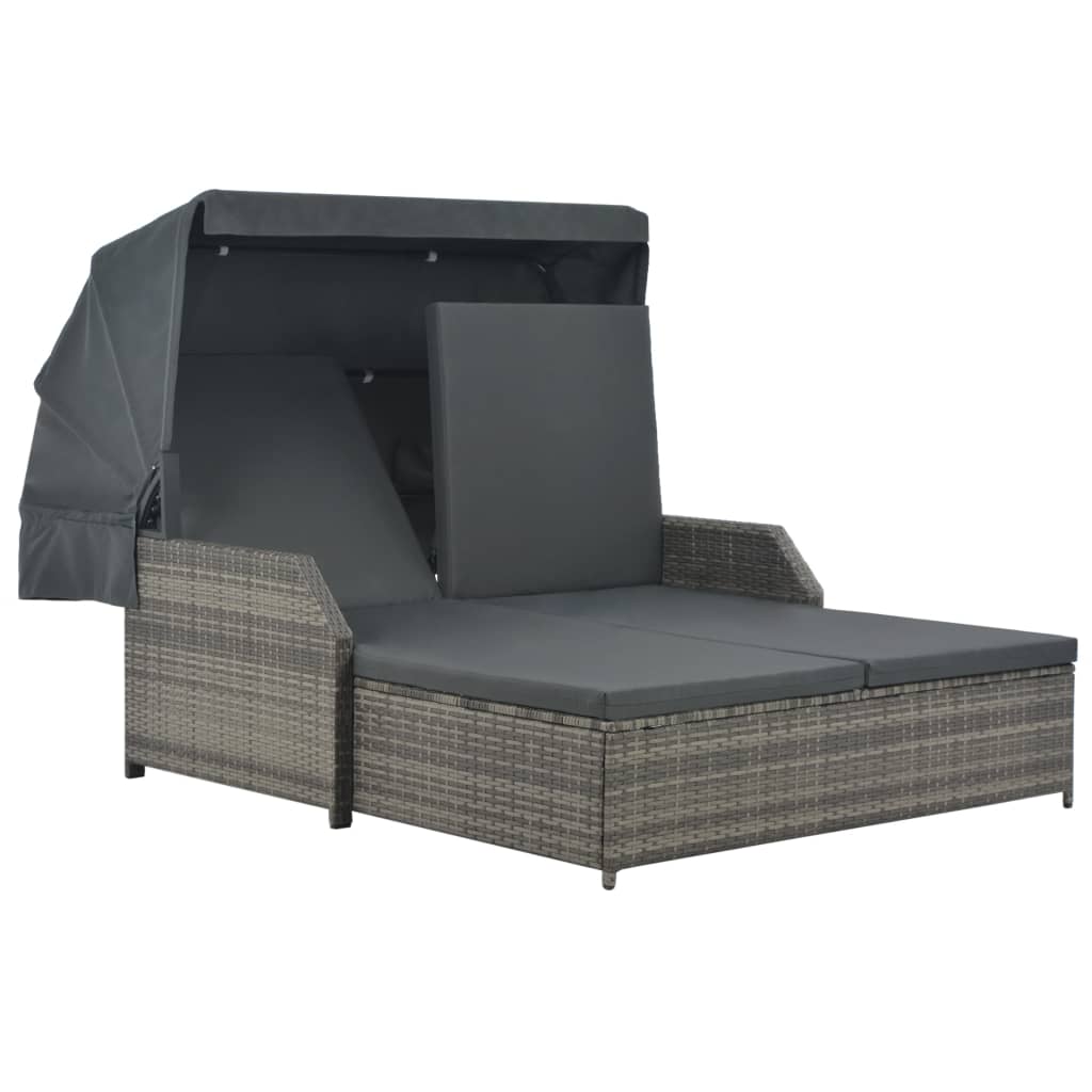 Ligbed 2-persoons met luifel poly rattan grijs is nu te koop bij PeponiXL, paradijselijk wonen!