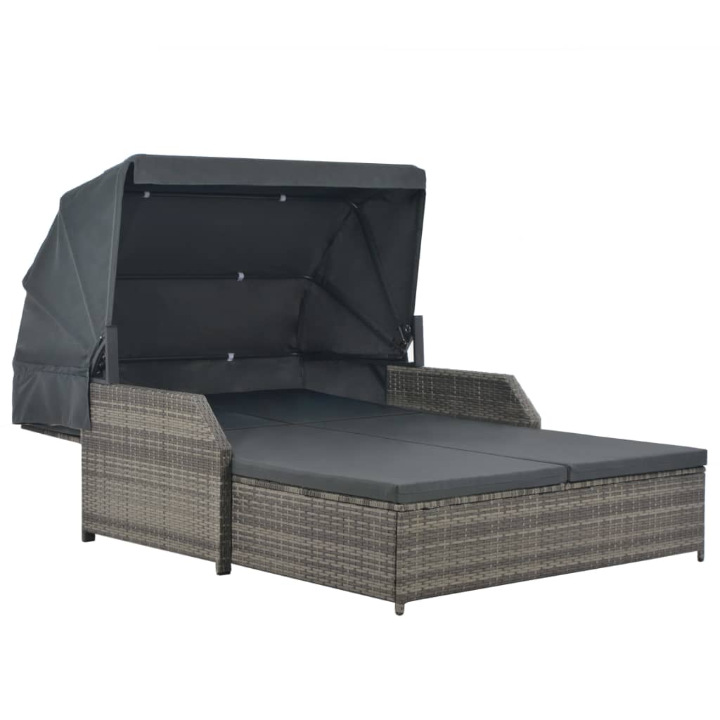 Ligbed 2-persoons met luifel poly rattan grijs is nu te koop bij PeponiXL, paradijselijk wonen!