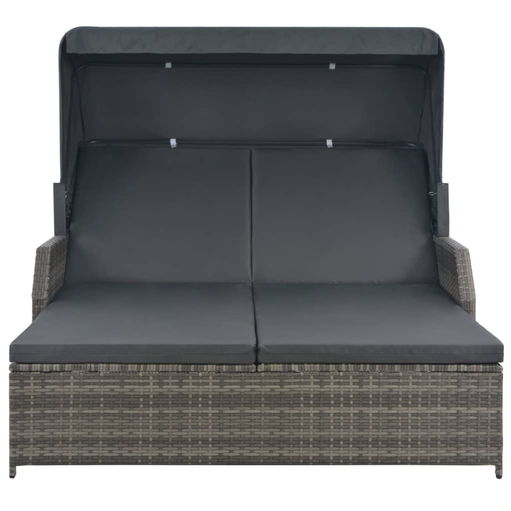 Ligbed 2-persoons met luifel poly rattan grijs is nu te koop bij PeponiXL, paradijselijk wonen!