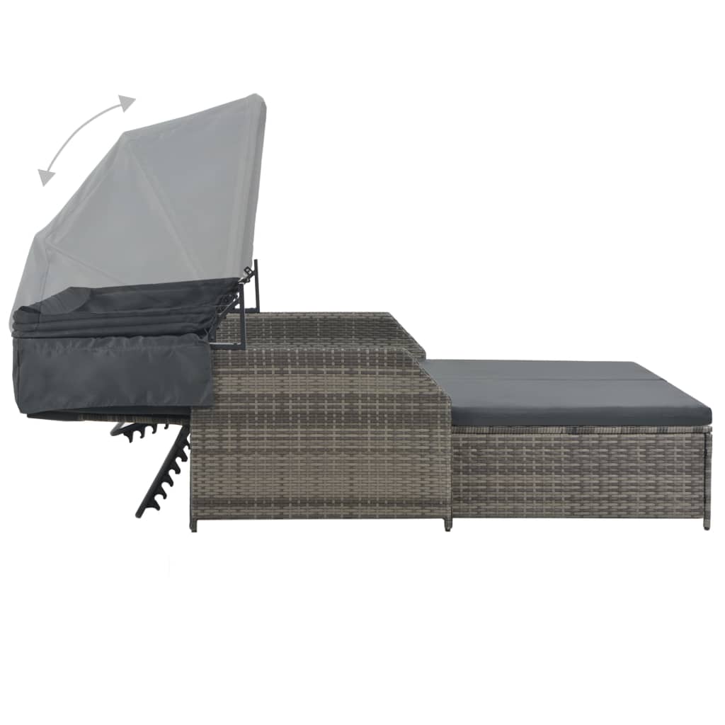 Ligbed 2-persoons met luifel poly rattan grijs is nu te koop bij PeponiXL, paradijselijk wonen!