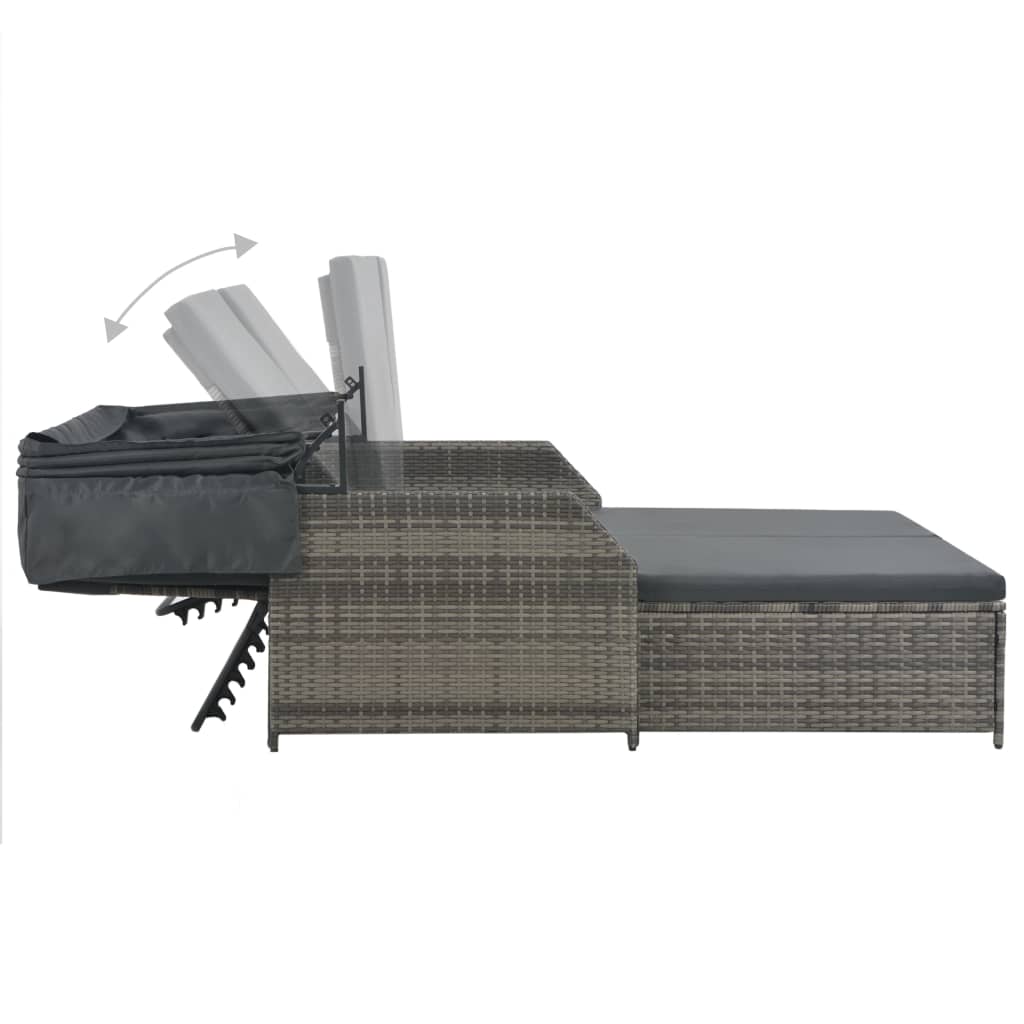Ligbed 2-persoons met luifel poly rattan grijs is nu te koop bij PeponiXL, paradijselijk wonen!