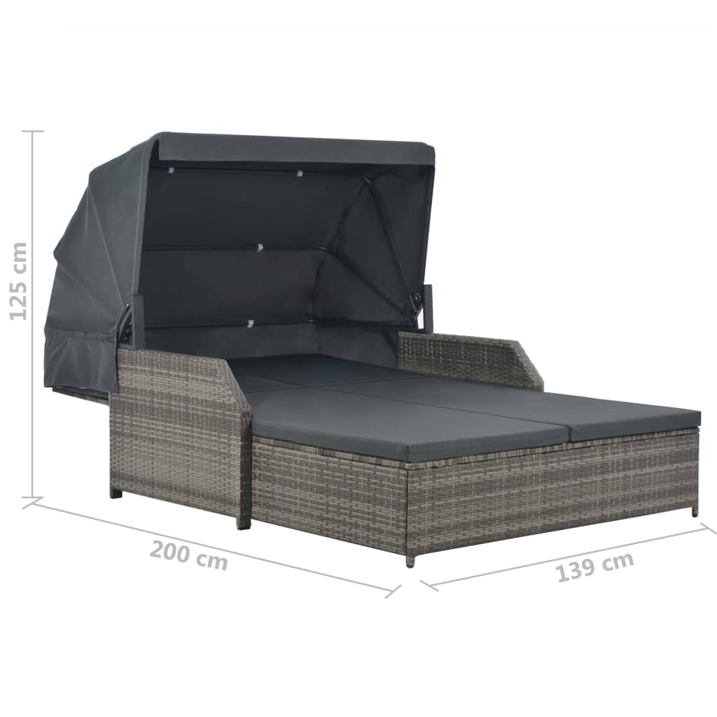 Ligbed 2-persoons met luifel poly rattan grijs is nu te koop bij PeponiXL, paradijselijk wonen!